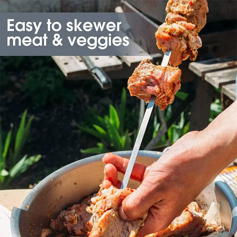 6/12pcs Thicken Stainless Steel Barbecue Skewer 45cm Flat Skewer Beef Lamb Pork Skewer Bbq Sticks Outdoor Camping Picnic Utensil