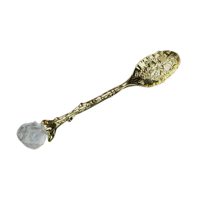 Natural Crystal Raw Stone Inlaid Spoon Retro Carved Mixing Tea Set Accessories Crystal Crafts Coffee Spoon Dessert Spoon Decor