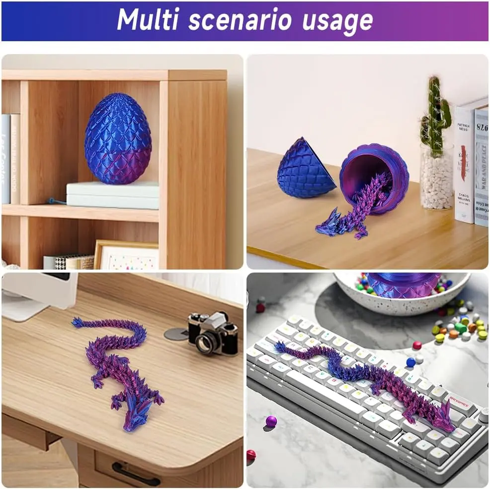 3D Printed Dragon Eggs Dragon Toys Novelty Gigts For Kids Friends Desktop Toy Hinged 3D Dragon Egg Stress Relief Toy Only Dragon