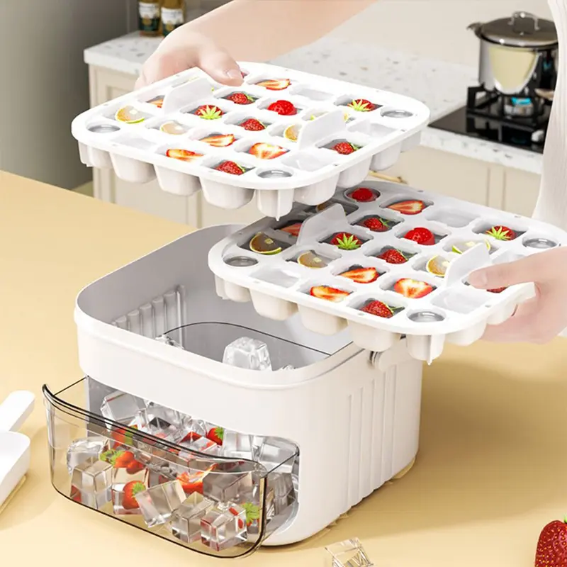 25/50 Grid Press Ice Cube Mold With Lid Shovel Large Capacity Ice Storage Ice Cube Machine Reusable Food Grade Ice Cube Mold