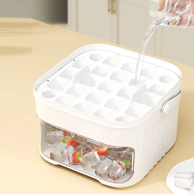 25/50 Grid Press Ice Cube Mold With Lid Shovel Large Capacity Ice Storage Ice Cube Machine Reusable Food Grade Ice Cube Mold