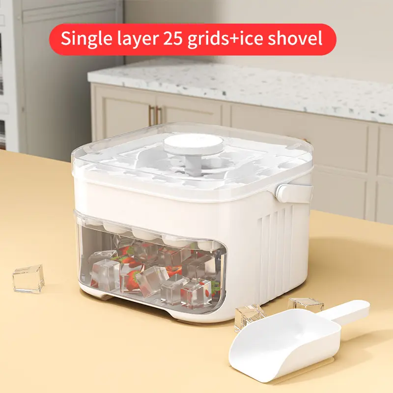 25/50 Grid Press Ice Cube Mold With Lid Shovel Large Capacity Ice Storage Ice Cube Machine Reusable Food Grade Ice Cube Mold