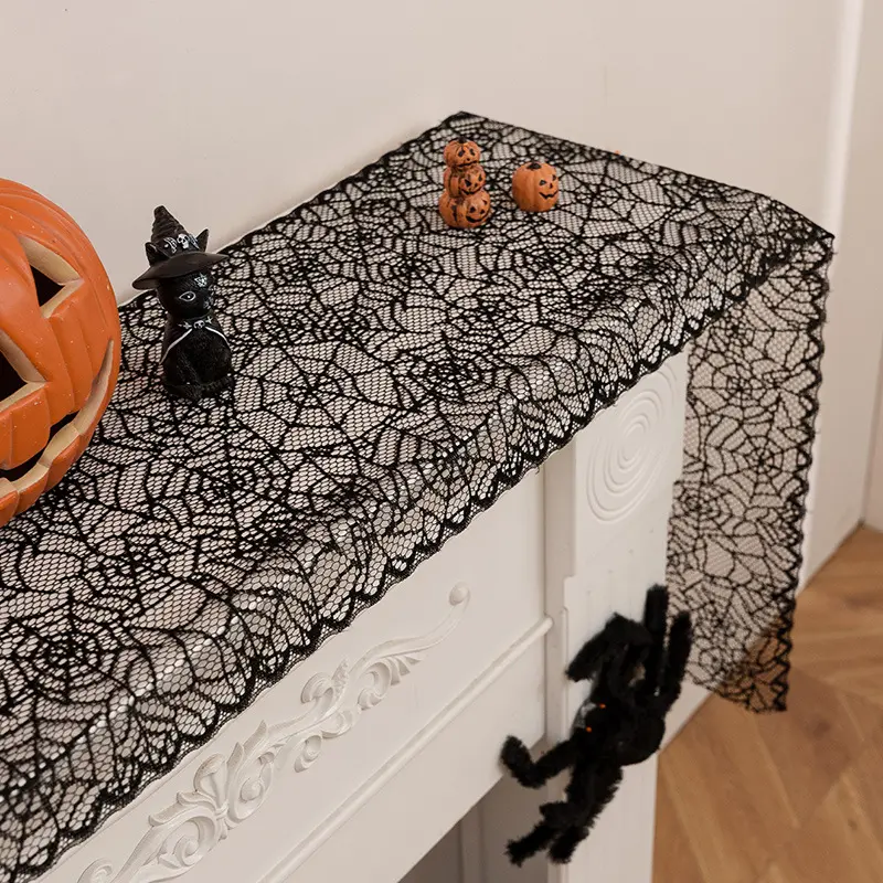 Halloween Black Lace Hollow Table Cloth Decoration American Spider Tablecloth Towel Party Home Theme Supplies Decoration