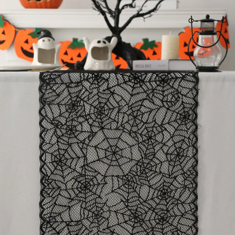 Halloween Black Lace Hollow Table Cloth Decoration American Spider Tablecloth Towel Party Home Theme Supplies Decoration