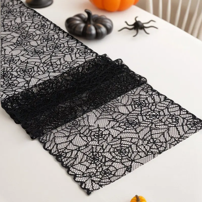 Halloween Black Lace Hollow Table Cloth Decoration American Spider Tablecloth Towel Party Home Theme Supplies Decoration