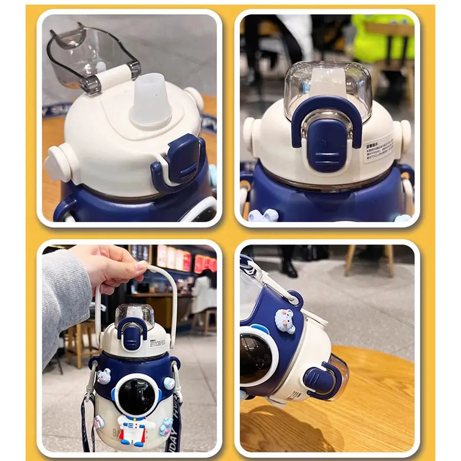 Kawaii Astronaut Space Water Bottle With 3D Stickers Straw BPA Free Cute 1300ml Large Plastic Juice Tea Gym Traval  Drink Bottle