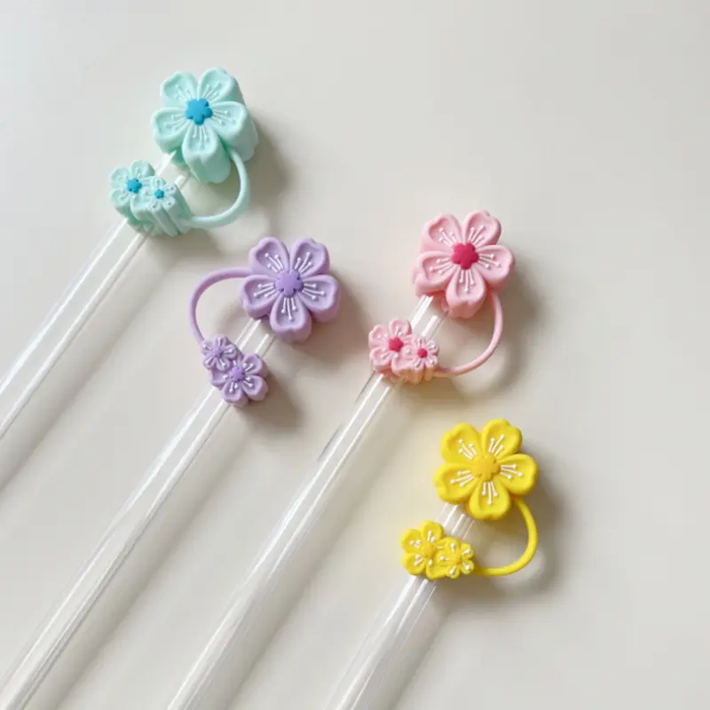 Cute Flower Straw Cover Cap For Stanley Cup 30 oz 40 oz Tumbler Accessories Kawaii Silicone Straw Toppers Tips  For 10mm Straws