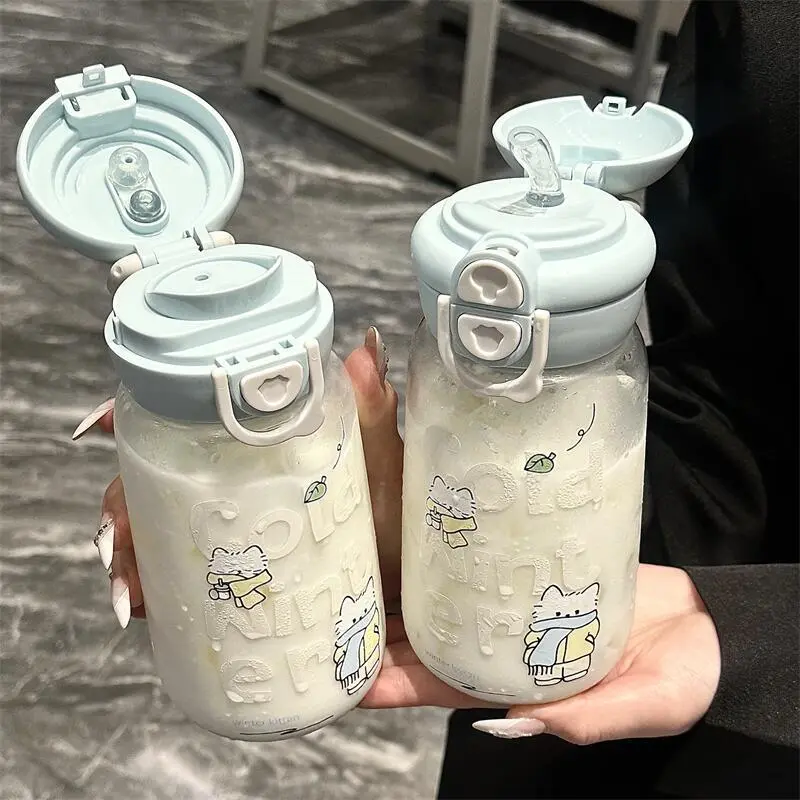 Cute Water Bottle With Straw Kawaii Tumbler 500ml Plastic Matcha Coffee Cold Cup Tumbler Fruit Tea Bottle For Kid Women BPA Free
