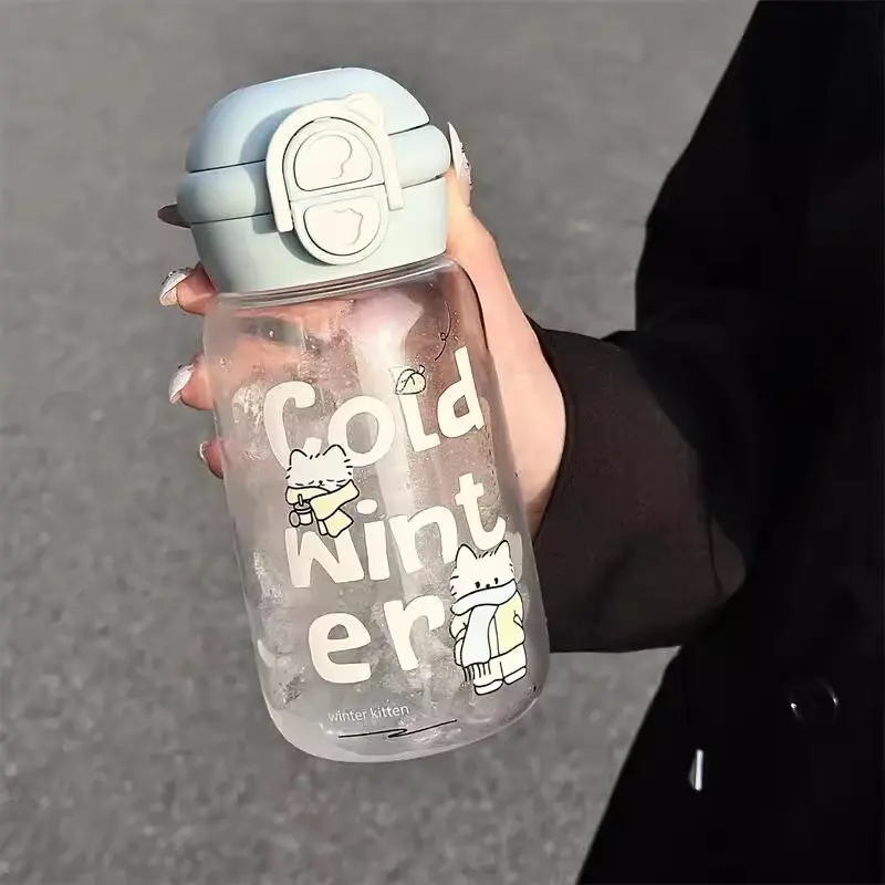 Cute Water Bottle With Straw Kawaii Tumbler 500ml Plastic Matcha Coffee Cold Cup Tumbler Fruit Tea Bottle For Kid Women BPA Free