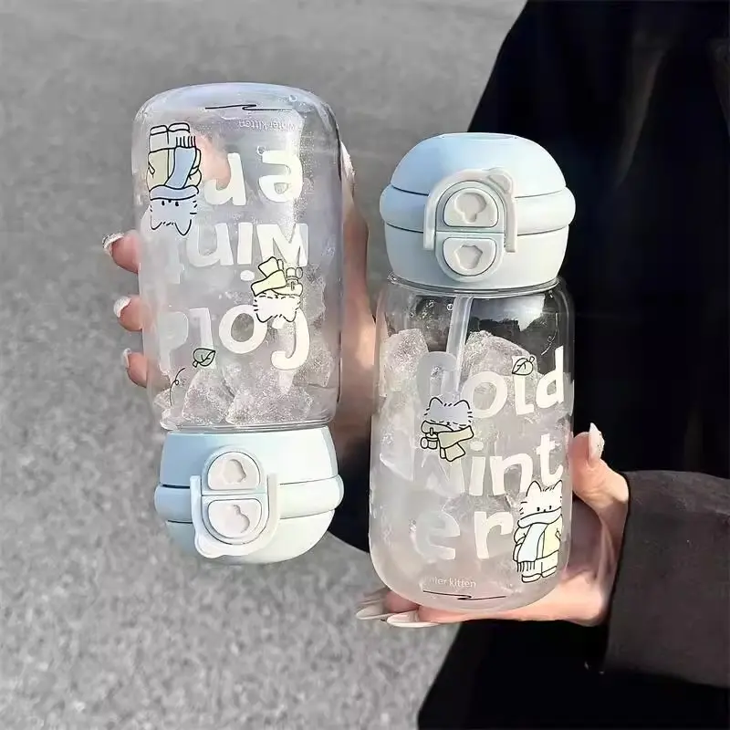 Cute Water Bottle With Straw Kawaii Tumbler 500ml Plastic Matcha Coffee Cold Cup Tumbler Fruit Tea Bottle For Kid Women BPA Free