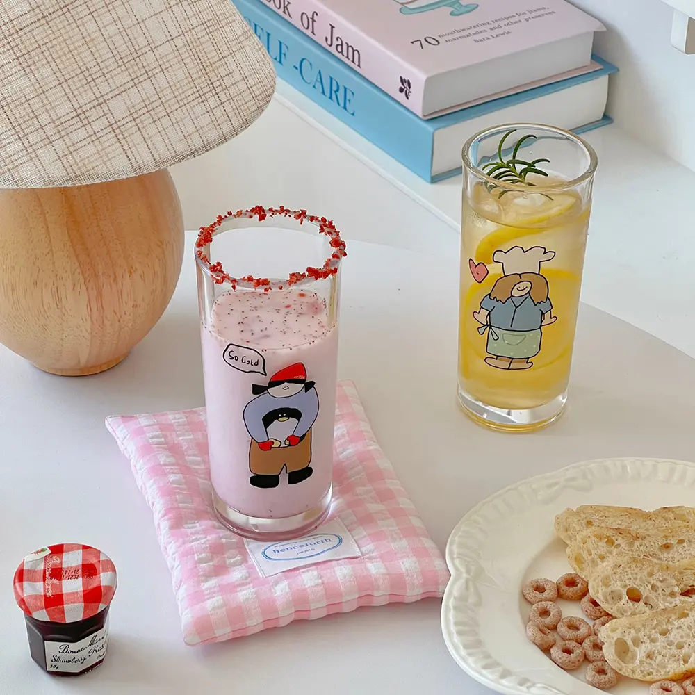 Kawaii Glass Coffee Cup Cute Korean Glass Cups Tumbler Aesthetic For Wine Juice Tea Milk Hot Drink Glasses Cup Lover Gift 300ml