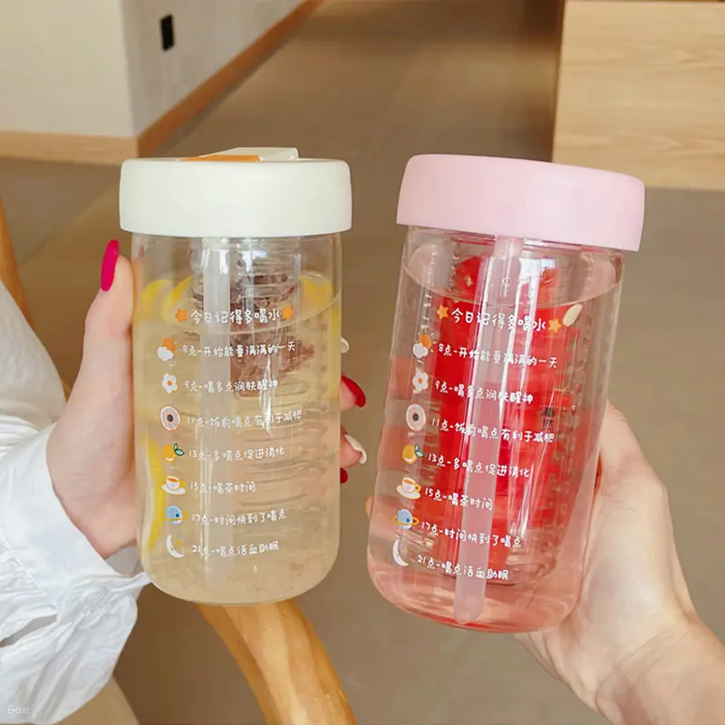 280/550/750ml Cute Glass Water Bottle With Tea Infuser Filter Straw Kawaii Portable Juice Cold Drinks School Drinking Bottle Cup