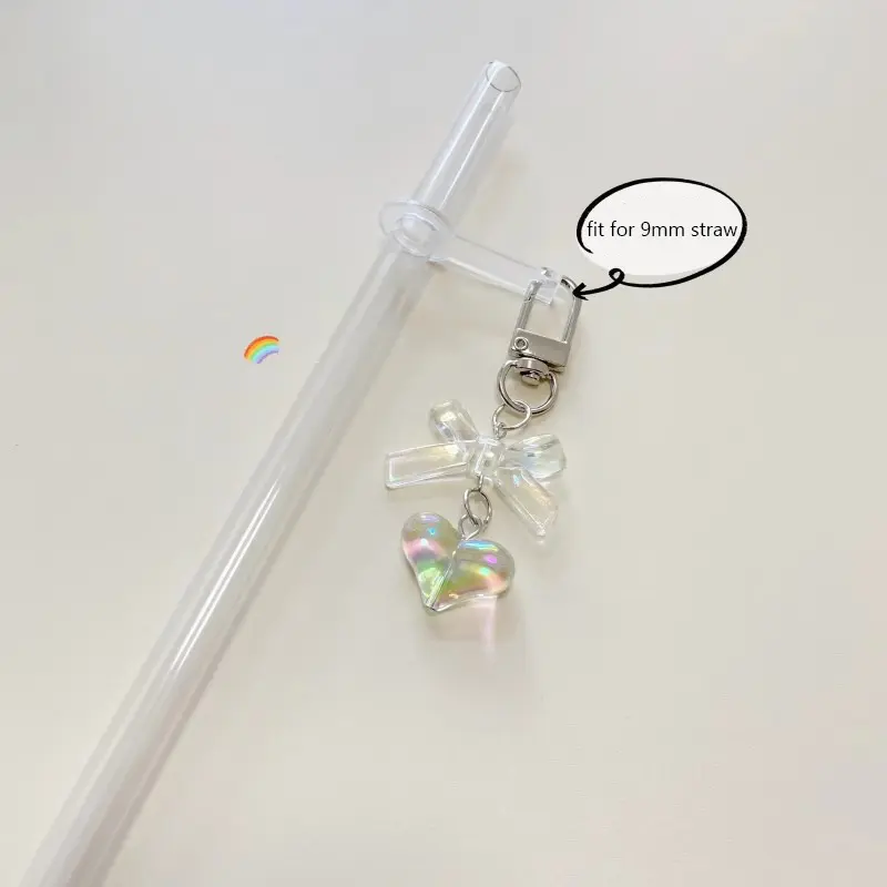 Cute Heart's Bow Straw Charm Accessories For Stanley Cup  30/40 oz Kawaii Pendent Chain Tumbler Decorating For 9 mm Straws