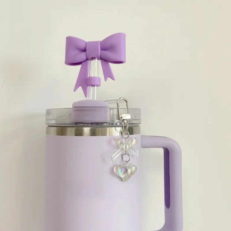 Cute Heart's Bow Straw Charm Accessories For Stanley Cup  30/40 oz Kawaii Pendent Chain Tumbler Decorating For 9 mm Straws