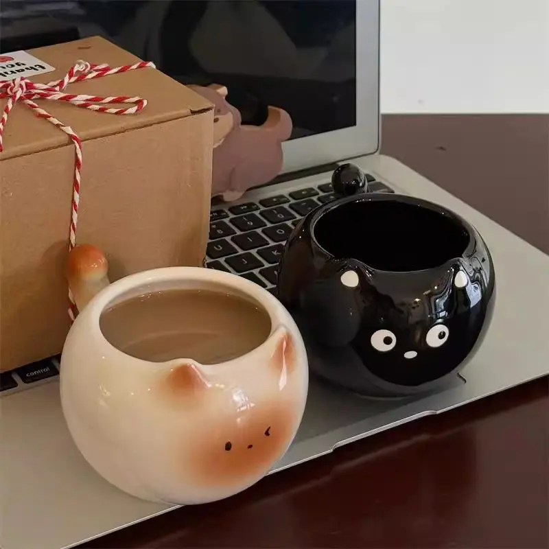 Cute Cat Coffee Cup 300ml Kawaii Ceramic Mug For Tea Milk Water Juice Mocha Lovers Breakfast Cup Birthday Gift For Women Men