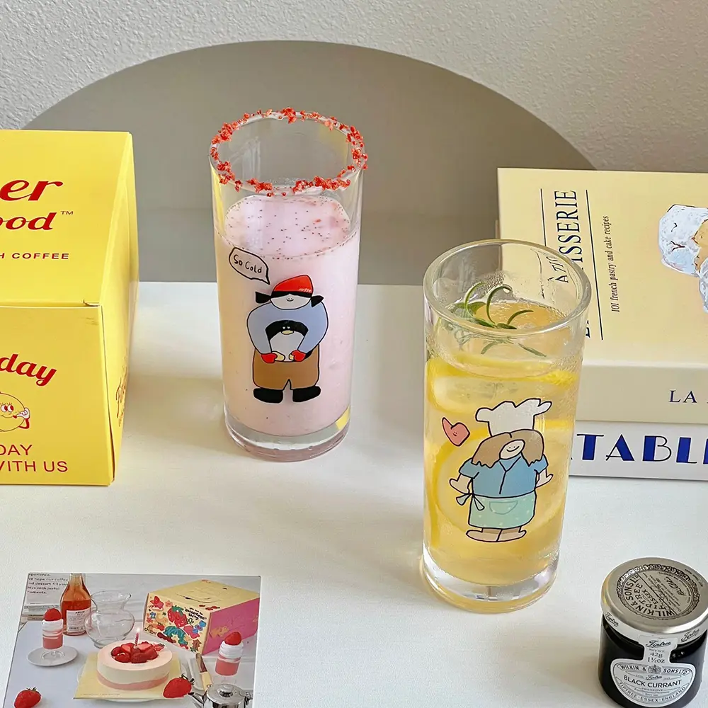 Kawaii Glass Coffee Cup Cute Korean Glass Cups Tumbler Aesthetic For Wine Juice Tea Milk Hot Drink Glasses Cup Lover Gift 300ml