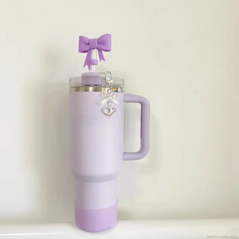 Cute Heart's Bow Straw Charm Accessories For Stanley Cup  30/40 oz Kawaii Pendent Chain Tumbler Decorating For 9 mm Straws