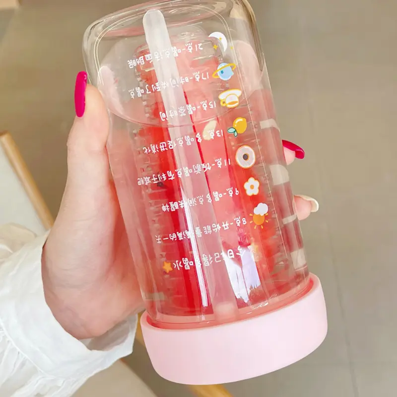280/550/750ml Cute Glass Water Bottle With Tea Infuser Filter Straw Kawaii Portable Juice Cold Drinks School Drinking Bottle Cup