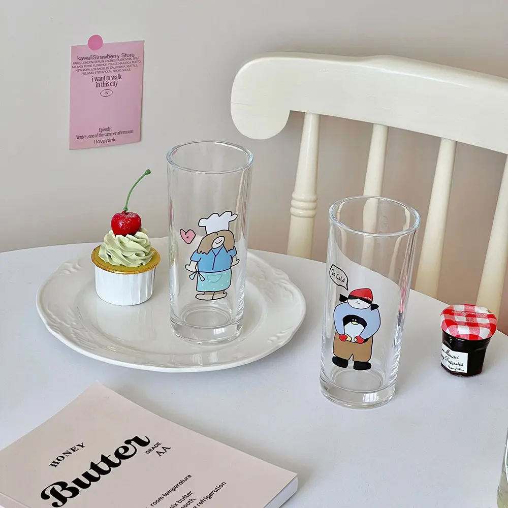 Kawaii Glass Coffee Cup Cute Korean Glass Cups Tumbler Aesthetic For Wine Juice Tea Milk Hot Drink Glasses Cup Lover Gift 300ml