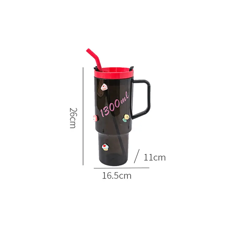 Cute Water Bottle Tumbler Cups With Handle And Lid Straw 1300ml Big Plastic Travel Drink Bottle For Water Iced Coffee Tea Juice