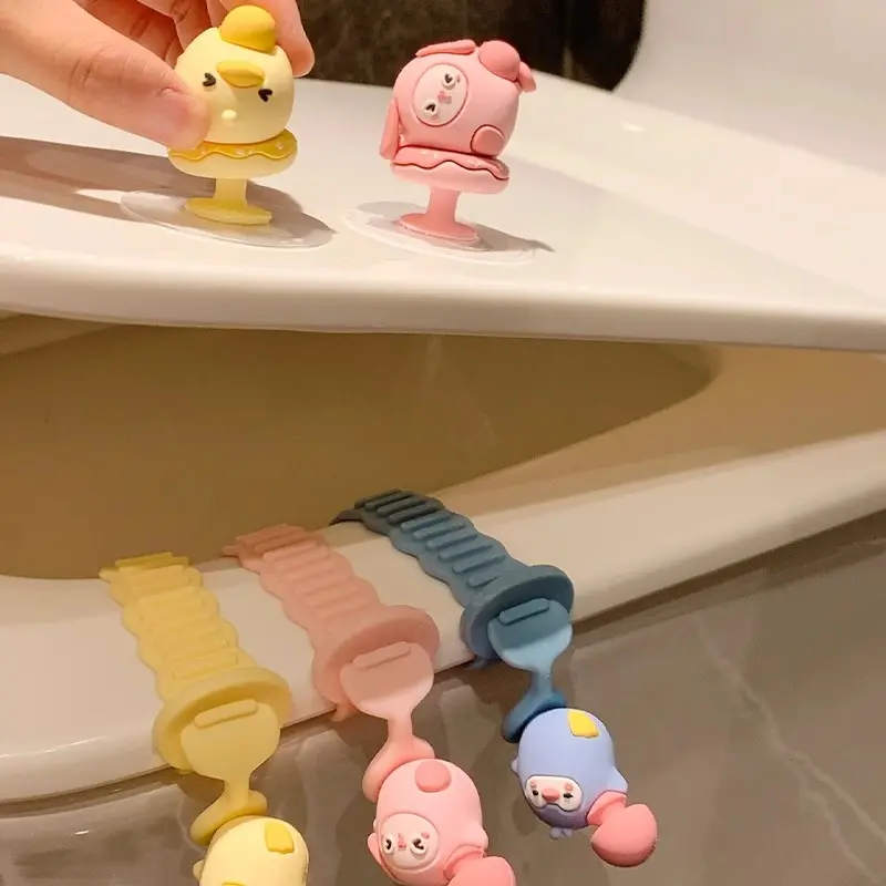 Cute Toliet Lid Lifter Seat Handle Holder Kawaii Toilet Seat Lifter Touch Free Silicone Toilet Lid Handle Bathroom Accessories