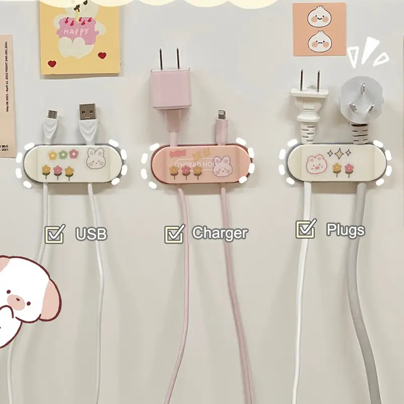 4pcs Cute Charging Cable Desk Organizers Plastic Management Wire Holder Cable Winder Clip For USB Phone Earphone Protector Box