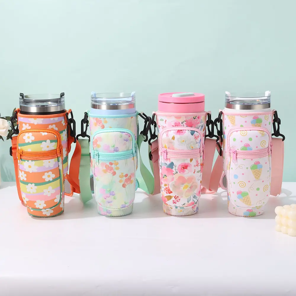 Kawaii Daisy Water Bottle Holder With Strap Pocket For Stanley Cup 40oz Accessories Cute Tumbler Bag Carrier Bag Cup Sleeve