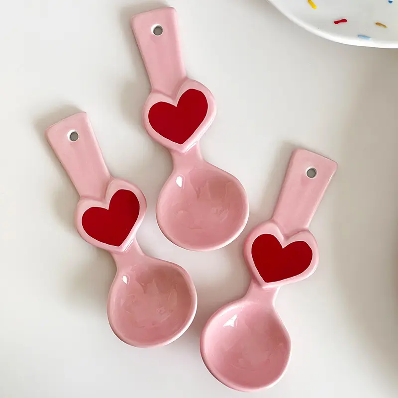 Kawaii Bear Soup Spoon For Kids Girl Cute Cartoon Ceramic Korean Ice Cream Hand Painted Dessert Rice Spoon Kitchen Tableware