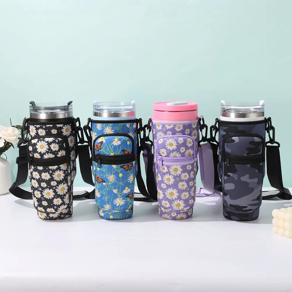Kawaii Daisy Water Bottle Holder With Strap Pocket For Stanley Cup 40oz Accessories Cute Tumbler Bag Carrier Bag Cup Sleeve