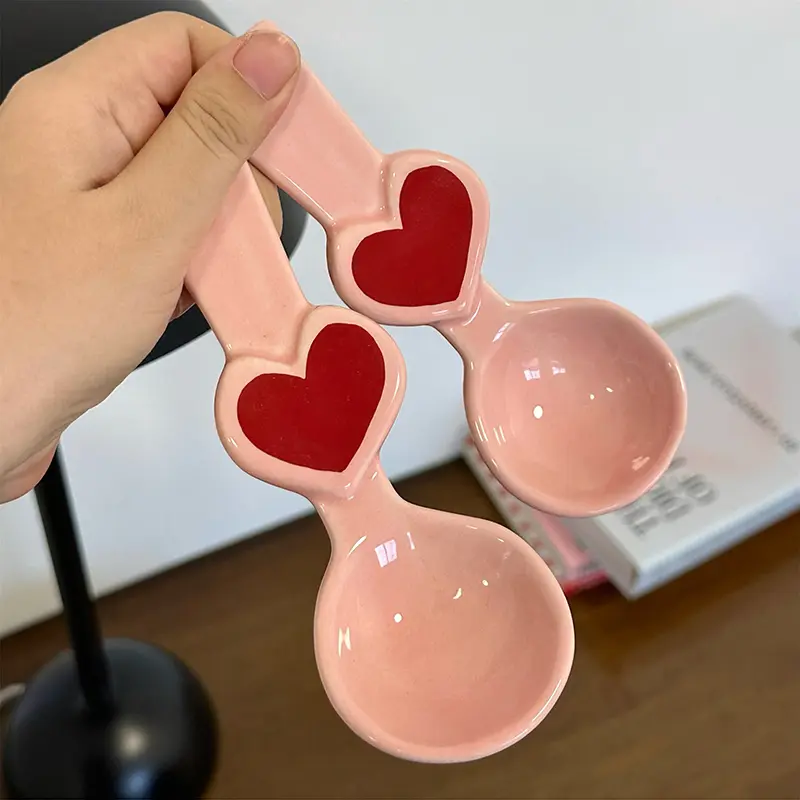Kawaii Bear Soup Spoon For Kids Girl Cute Cartoon Ceramic Korean Ice Cream Hand Painted Dessert Rice Spoon Kitchen Tableware