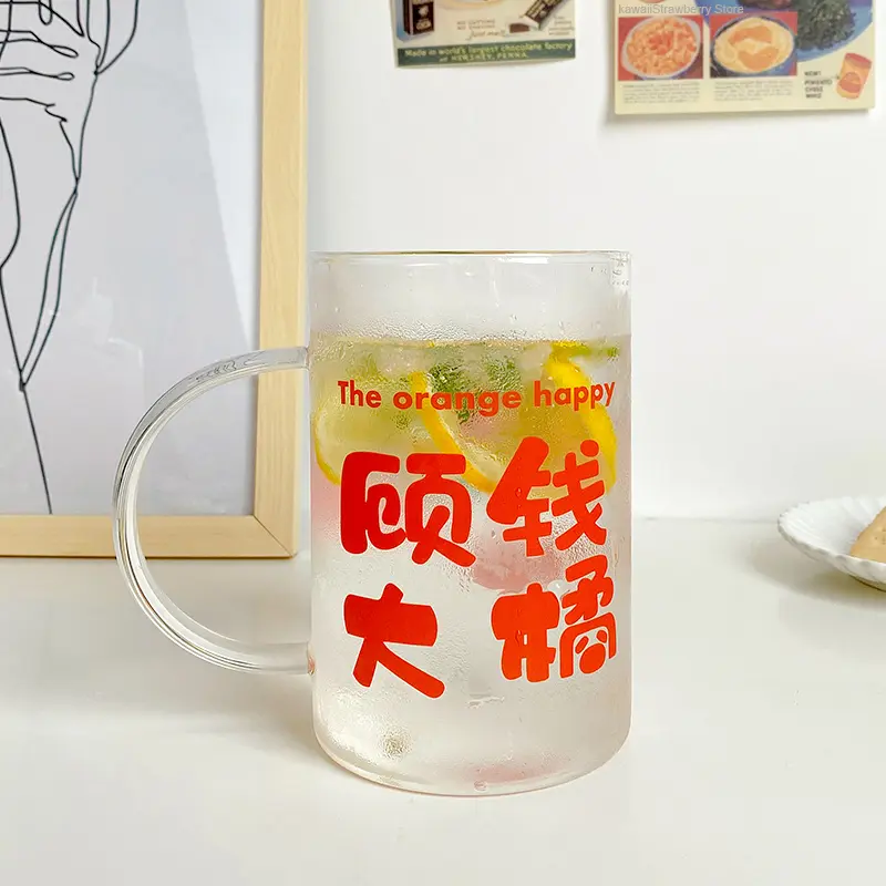 1000ml Glass Cups With Lid  And Straw Drinkware Cute Coffee Mugs Big Glasses For Drinks Water Tea  Korean Milk Juice Beer Cup