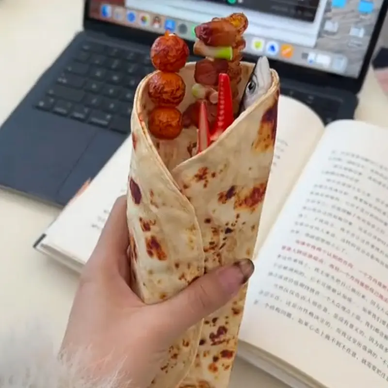 Kawaii Thin Pancake Pen Case Bag Organizer Cute Canvas Pen Holder Creative Portable Home Office Storage Pouch For School Gift