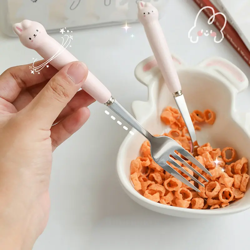 Cartoon Bear Dragon Spoon Fork Chopsticks Cutlery Set For Kids School Cute Portable Stainless Steel Tableware Kitchen Utensils