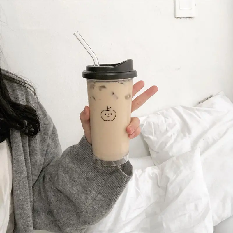 Kawaii Tritan Water Bottle For Juice Milk Tea Coffee Plastic Leak-proof Drinking Bottle Portable Water Cups For Girl BPA Free