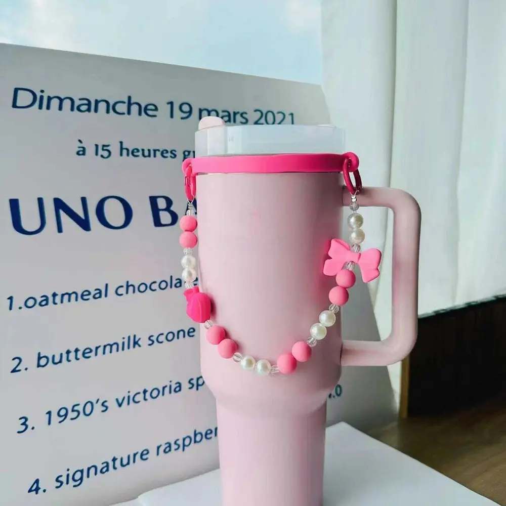 Cute Bowknot Beads Handle Strap Accessories For Stanley Cup 40/30 oz Tumbler Carrier Kawaii Water Bottle Sling Holder With Strap