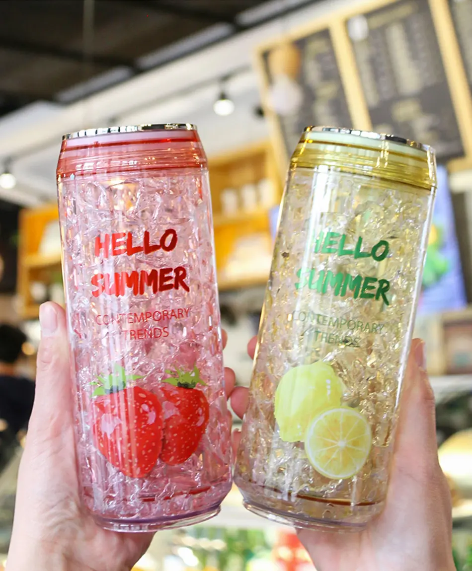 Creative Fashion Cans Summer Ice Cup Kawaii Plastic Water Bottle With Lid Outdoor Sports Men Women Students Drinking Straw Cups