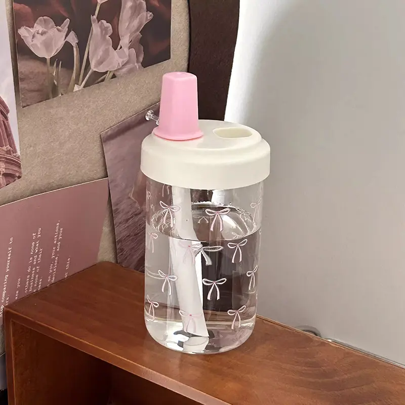 Cute Bow Water Bottle Bubble Tea Coffee Tumbler Aesthetic Kawaii Reusable Cups Plastic Korean Milk Juice Cup Drink Bottle 500ml