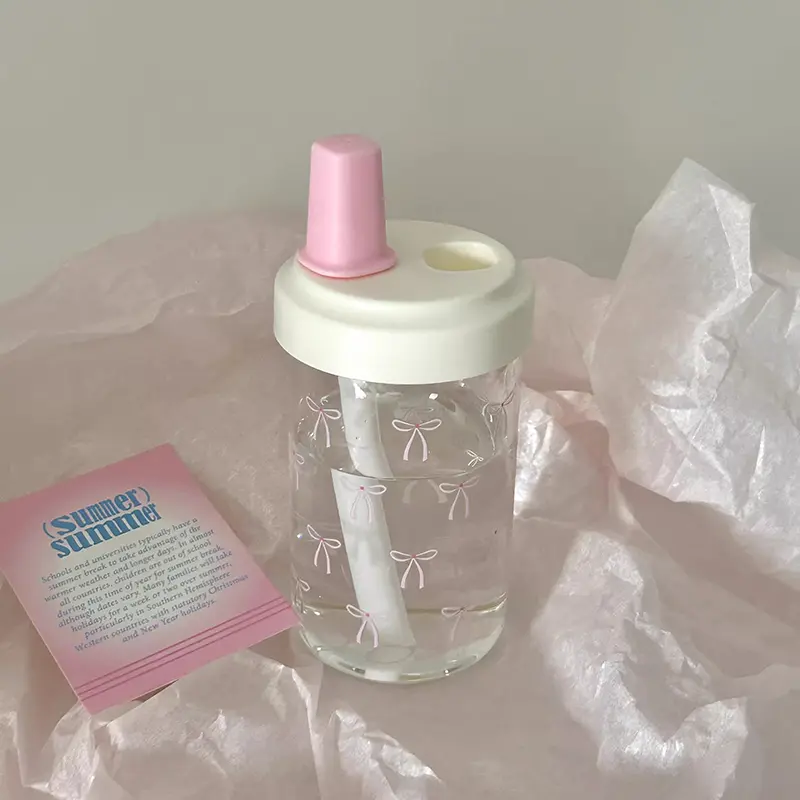 Cute Bow Water Bottle Bubble Tea Coffee Tumbler Aesthetic Kawaii Reusable Cups Plastic Korean Milk Juice Cup Drink Bottle 500ml