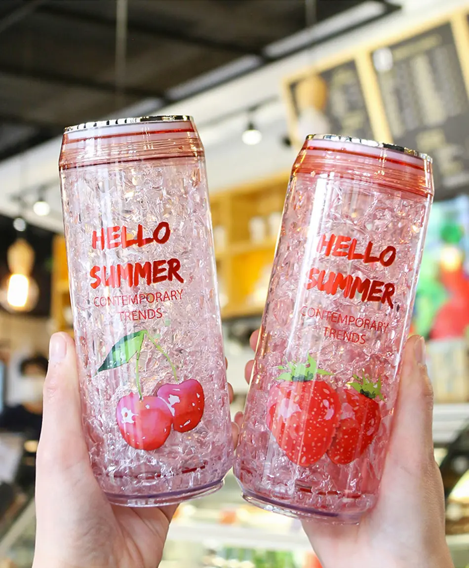 Creative Fashion Cans Summer Ice Cup Kawaii Plastic Water Bottle With Lid Outdoor Sports Men Women Students Drinking Straw Cups