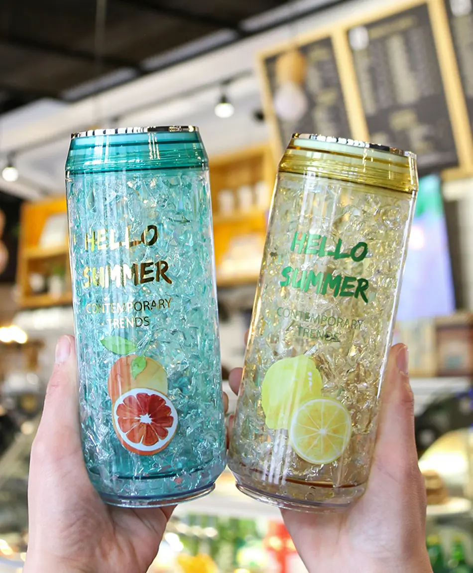 Creative Fashion Cans Summer Ice Cup Kawaii Plastic Water Bottle With Lid Outdoor Sports Men Women Students Drinking Straw Cups
