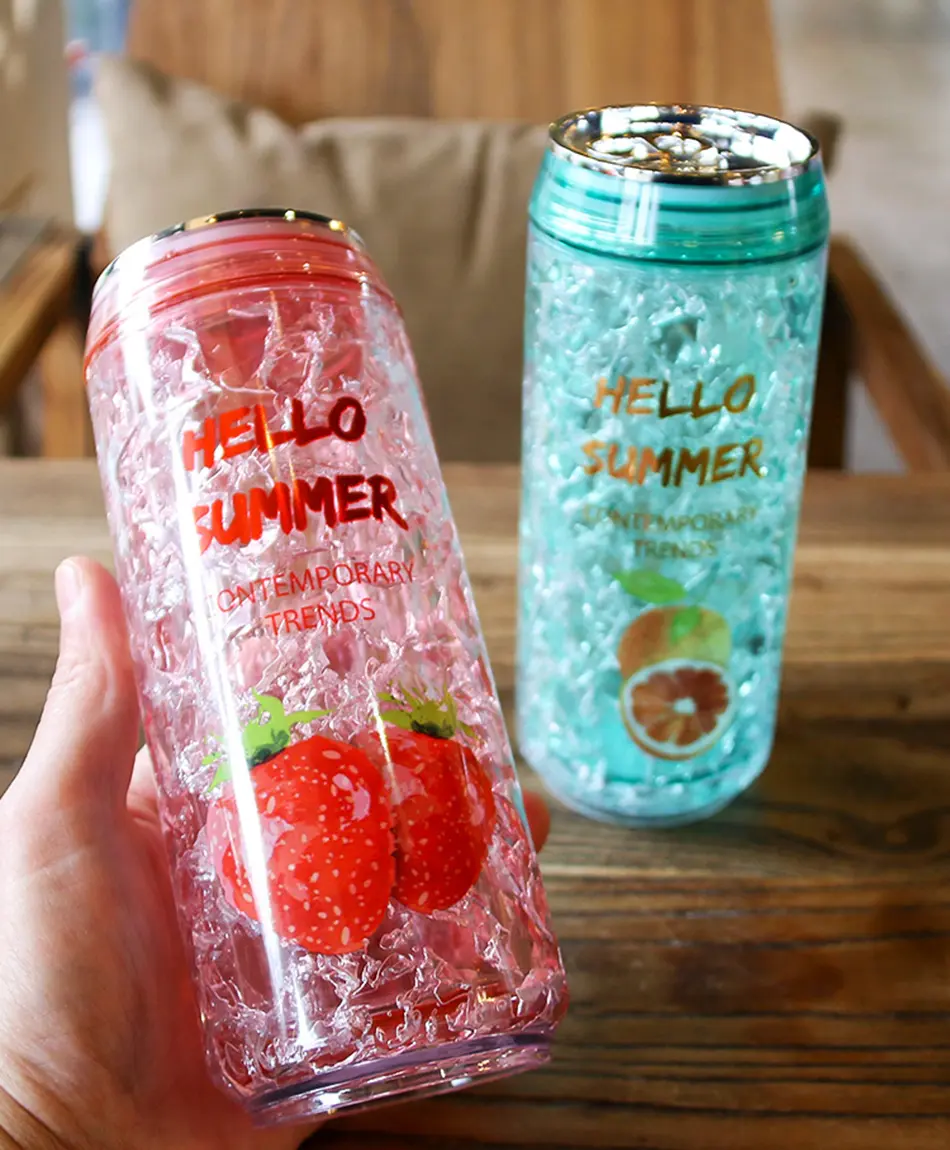 Creative Fashion Cans Summer Ice Cup Kawaii Plastic Water Bottle With Lid Outdoor Sports Men Women Students Drinking Straw Cups