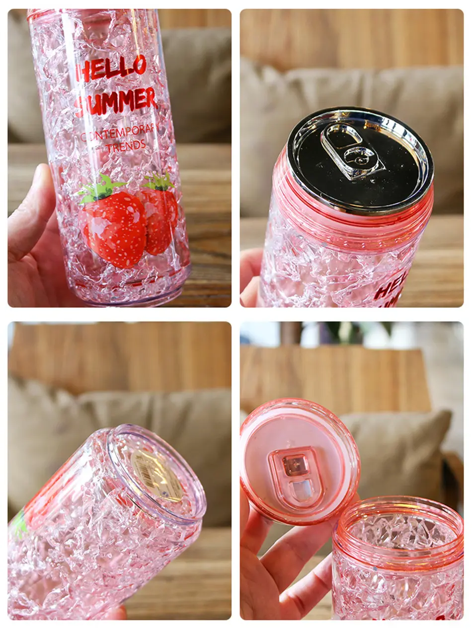 Creative Fashion Cans Summer Ice Cup Kawaii Plastic Water Bottle With Lid Outdoor Sports Men Women Students Drinking Straw Cups