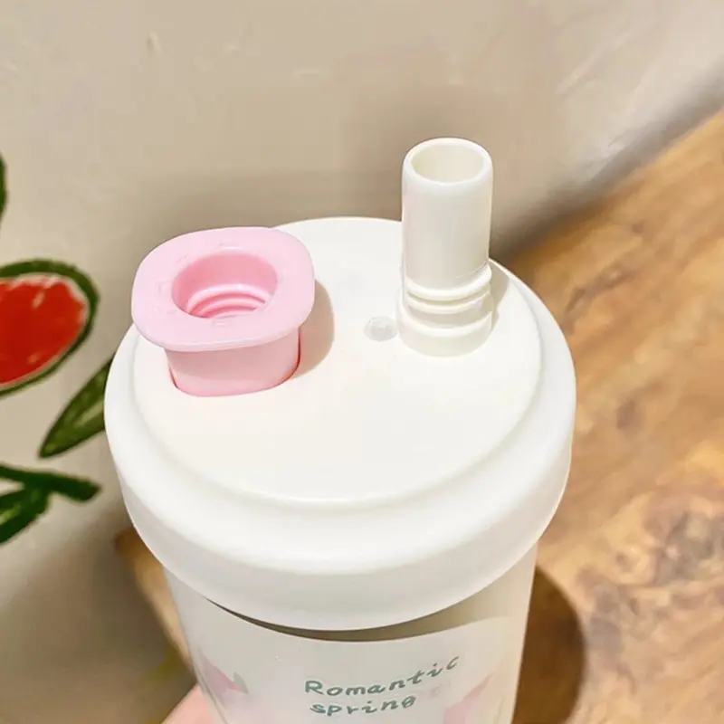 Cute Tulip Thermos Bottle Coffee Tumber Kawaii Bubble Milk Tea Water Bottle With Straw Stainless Steel Boba Vacuum Thermal Cup