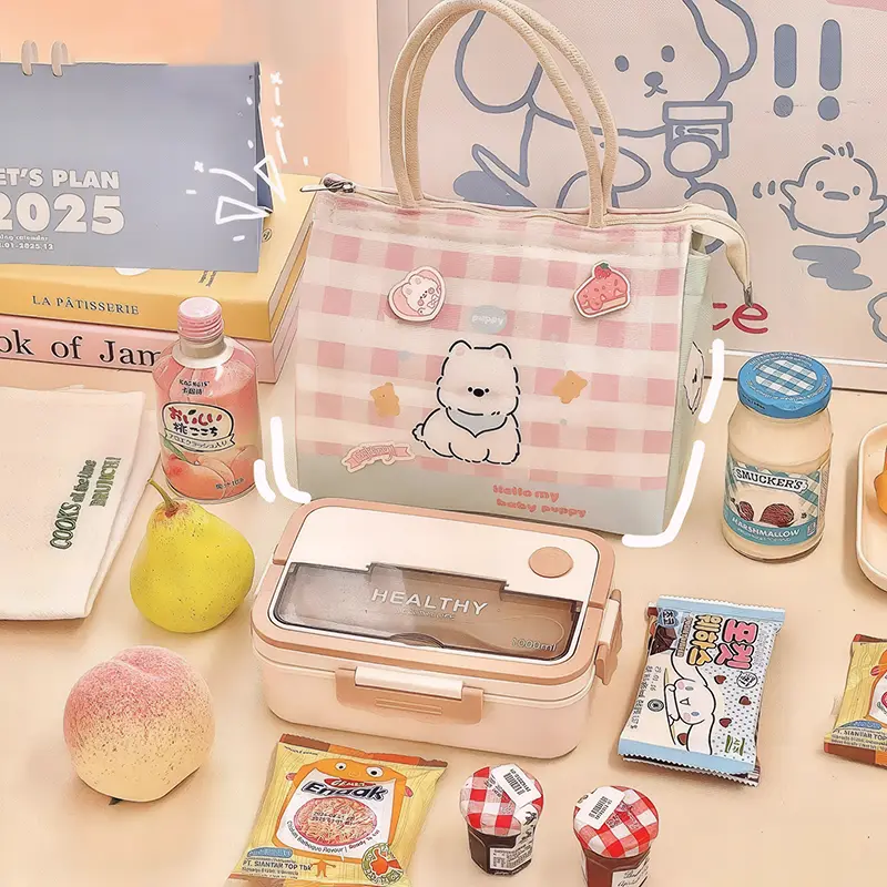 Cute Cat Thermal Lunch Bag For Women Girls Kawaii Portable Insulated Lunch Box Bag Bento Pouch Food Storage Bags For Kids Adults