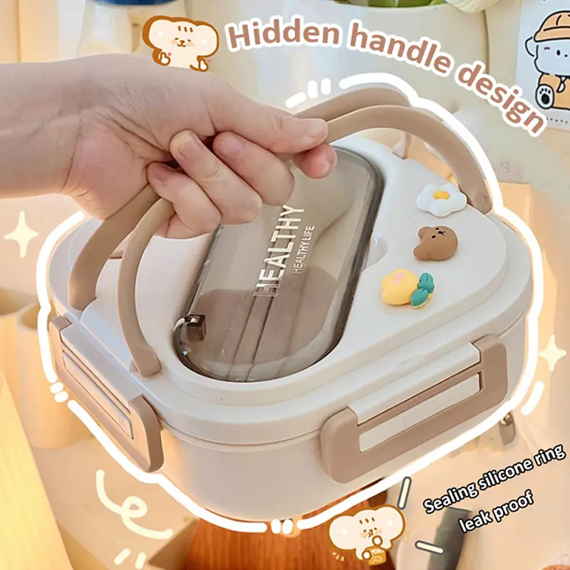 New Kawaii Lunch Box For Girls Portable School Kids Plastic Picnic Bento Box With Compartment Microwave Food Storage Containers