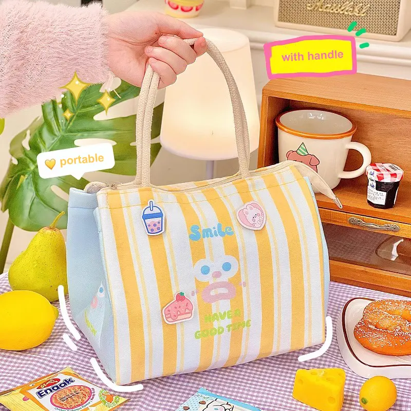 Cute Cat Thermal Lunch Bag For Women Girls Kawaii Portable Insulated Lunch Box Bag Bento Pouch Food Storage Bags For Kids Adults