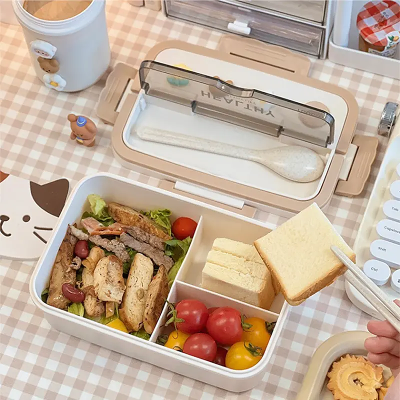 New Kawaii Lunch Box For Girls Portable School Kids Plastic Picnic Bento Box With Compartment Microwave Food Storage Containers