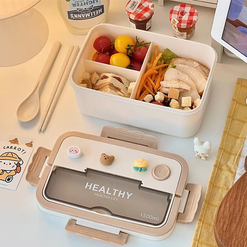 New Kawaii Lunch Box For Girls Portable School Kids Plastic Picnic Bento Box With Compartment Microwave Food Storage Containers