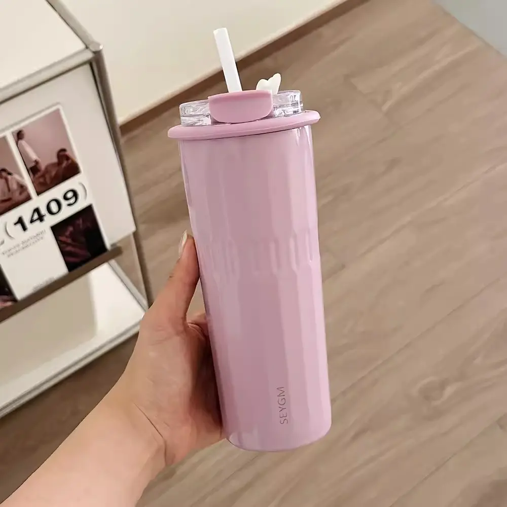 500ml Cute Tumbler Cups With Straw Stainless Steel Thermal Water Bottle Korean Thermos For Hot Ice Coffee Tea Juice Water Cup