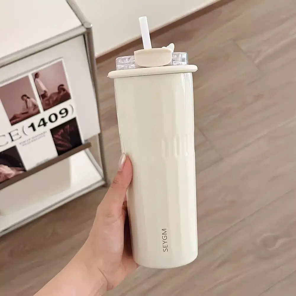 500ml Cute Tumbler Cups With Straw Stainless Steel Thermal Water Bottle Korean Thermos For Hot Ice Coffee Tea Juice Water Cup